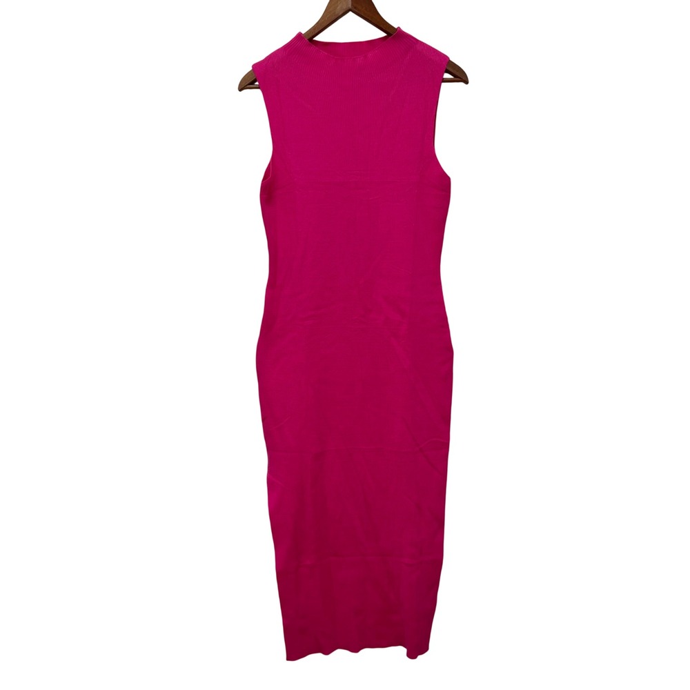 Zesica Womens Hot Pink Ribbed Knit Mock Neck Sleeveless Side Slit Midiโ Dress XL